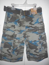 Boys Route 66 Cargo Shorts Printed Green Camouflage Belted Various Sizes NWT