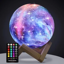 4.8 in Touch Control Moon Night Light Galaxy Lamp 16 Color w/ Wood Stand Remote
