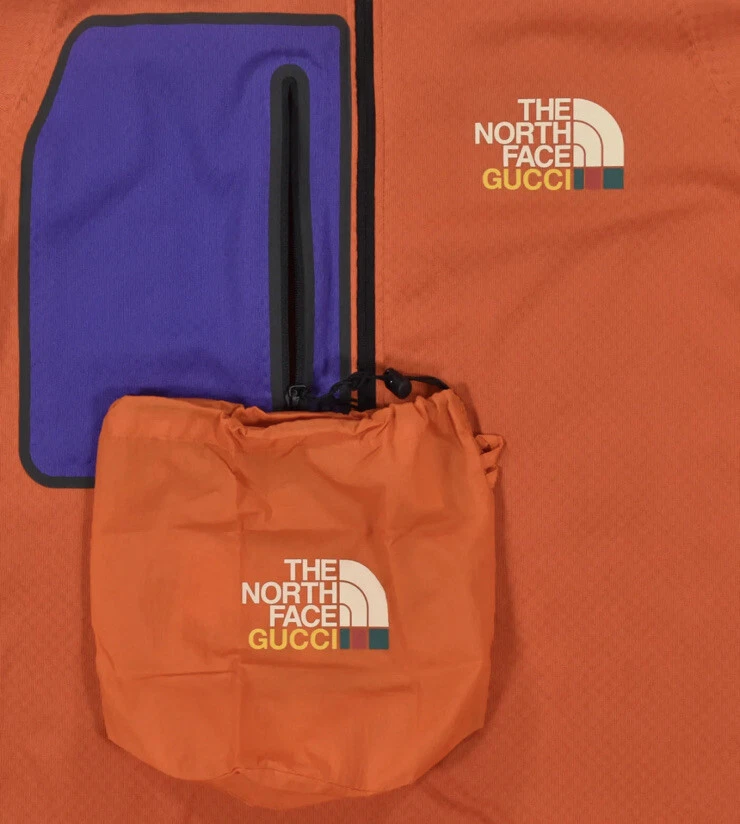 Nuova giacca con cappuccio pullover 100% autentica Gucci x The North Face arancione pile L