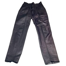 VTG 80s Oleg Cassini Black Soft Leather Pants 25 x 28.5   Pleated Lined Mob Wife