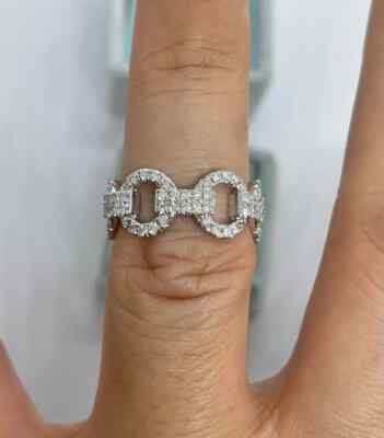 2Ct Round Cut Real Moissanite Stacked Wedding Link Ring 14K White Gold Plated