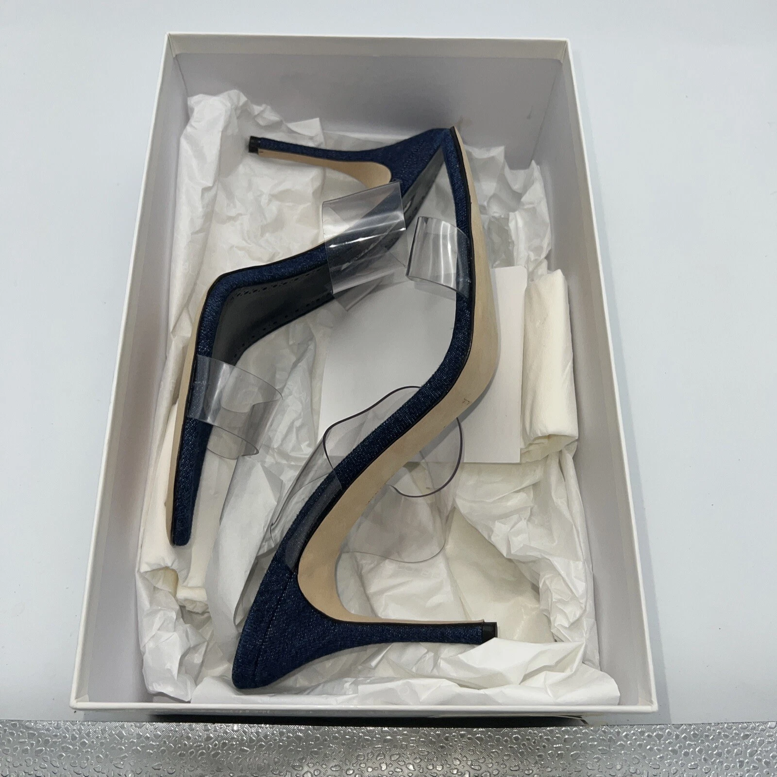 MBT Manolo Blahnik Scolto ��Denim 90MM PVC Mules taglia 42