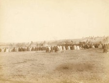 Indian Council in Hostile Camp, 1890. Illustration Old Photo