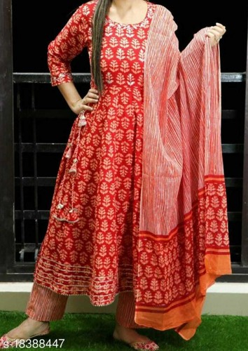 Women Red Anarkali Readymade Salwar 