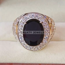 Black Onyx Oval Cut Gemstone With 925 Sterling Silver Ring For Men's #A793
