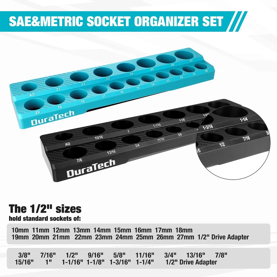 DURATECH 2PCS 1/2" Drive Magnetic Socket Organizer Set Socket Holders SAE&Metric - Image 2 of 4