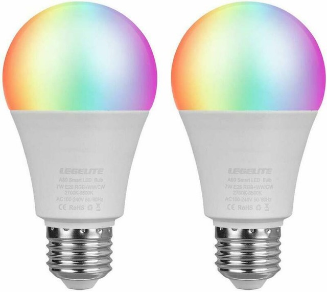 2 Pack LED Smart Light Bulb 2700K to 6500K Dimmable With Voice Control