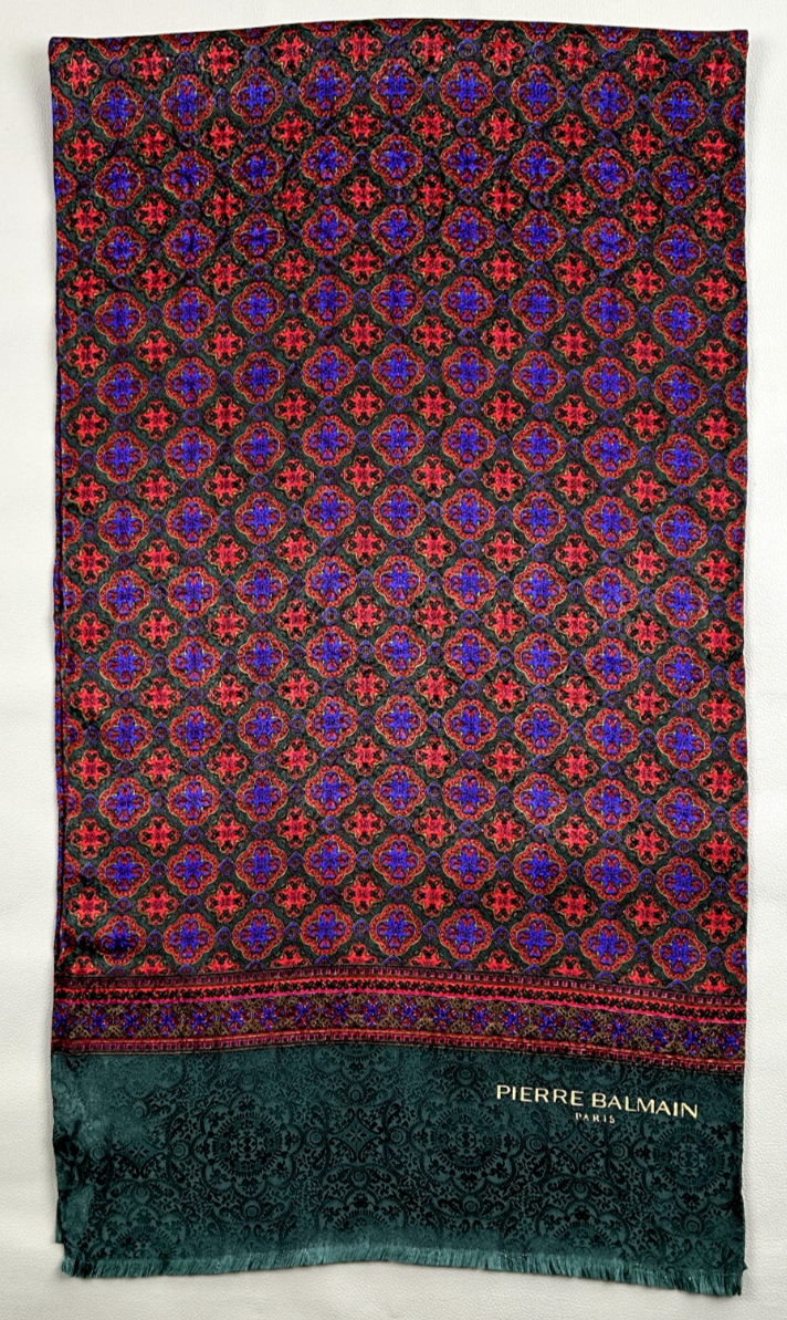 Écharpe Vintage Pierre Balmain En Soie Multicolore - Magnifique Motif Géométrique