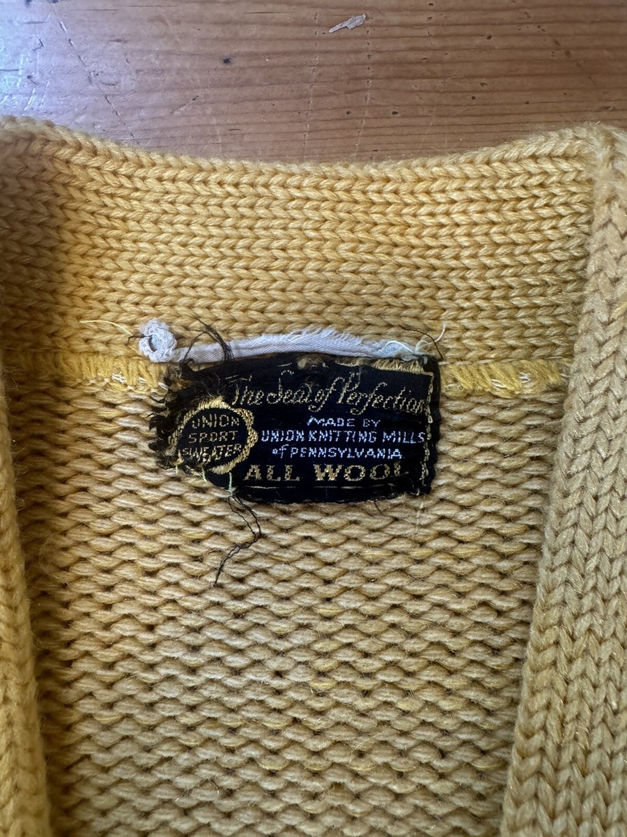 1950s Yellow Letterman Sweater “L” Union Knitting Mills   View 2