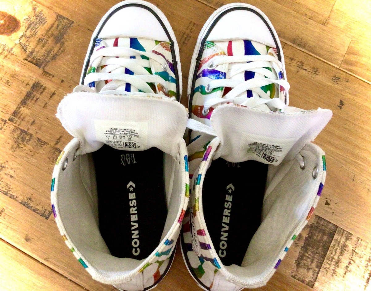 Converse All Star White & Rainbow Zebra Print High Top Sneakers