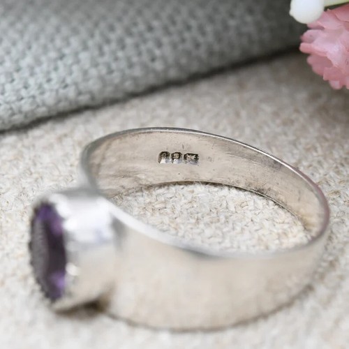 Anillo amatista vintage de plata de ley de mediados de siglo 1977 - Imagen 5 de 8