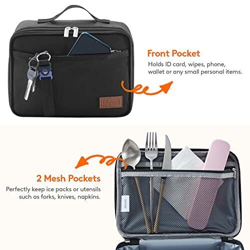 Freezable Lunch Box, Insulated Reusable Lunch Bag with 2 Ice Packs, Mini Black - Picture 4 of 6
