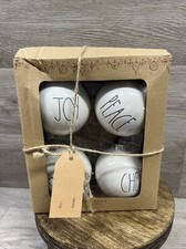 Rae Dunn Christmas Set Four White Ornaments Santa Holly Jolly Jingle Sealed