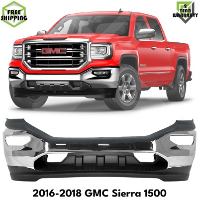 Front Bumper Chrome Steel & Valance Textured Kit For 2016-2018 GMC Sierra 1500