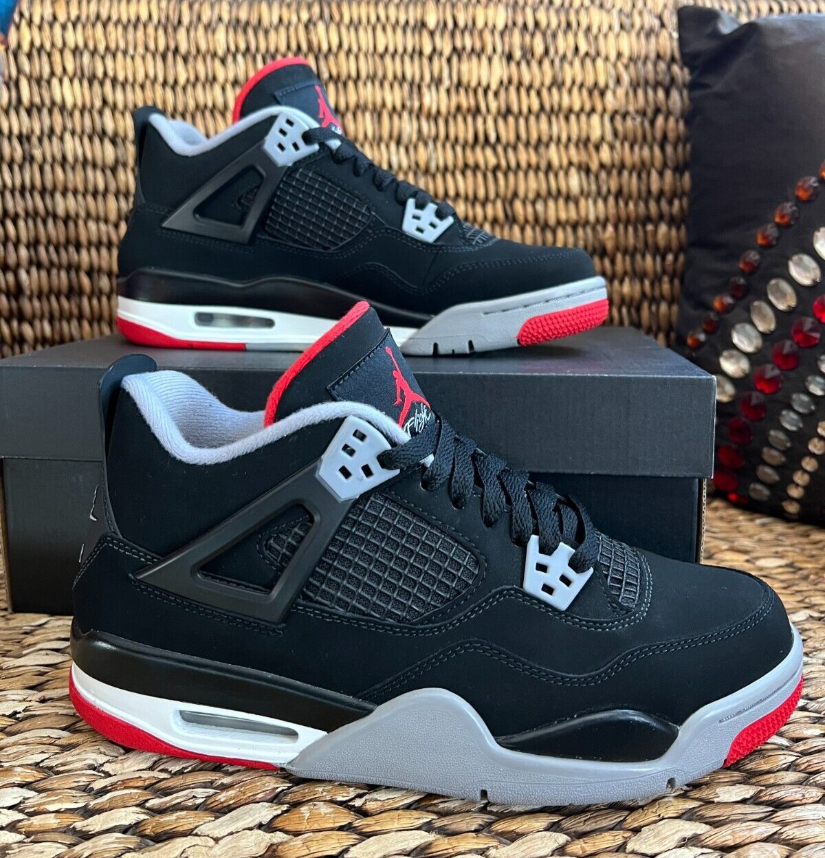 Persuasive socks imply Air Jordan 4 Retro OG GS Bred 2019 Black Cement 2019 Size 7 / 8.5 W  408454-060 | eBay