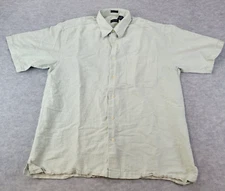 IZOD Shirt Mint Green Check Casual Short Sleeve Button Linen Blend Men's Size M