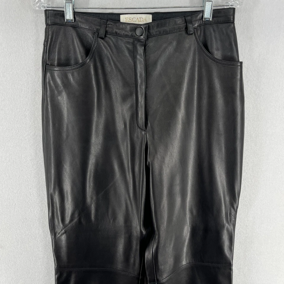 Pantalones ESCADA Mujer 40 M Cuero Cordero Pierna Recta Pantalón Flexible Negro Foto 3 de 4