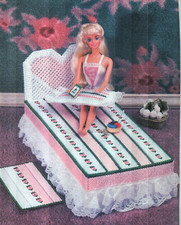 BEDROOM ENSEMBLE FASHION DOLL BED RUG PLASTIC CANVAS PATTERN INSTRUCTIONS