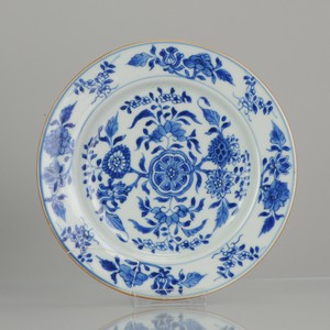 Antique Chinese Kangxi Plate Cobalt Blue White Flowers China Porcelain