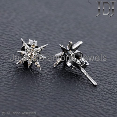 Natürlich Pflastern Diamant Ohrstecker 925 Silber Schmuck Minimalist Starburst - Bild 5 von 10