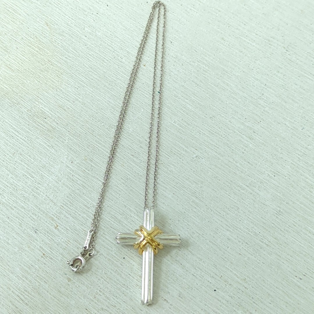 Tiffany & Co. Cross Necklace 925 Sterling & 750 18Kt Yellow Tiffany & Co. Cross Necklace 925 Sterling & 750 18Kt Yellow