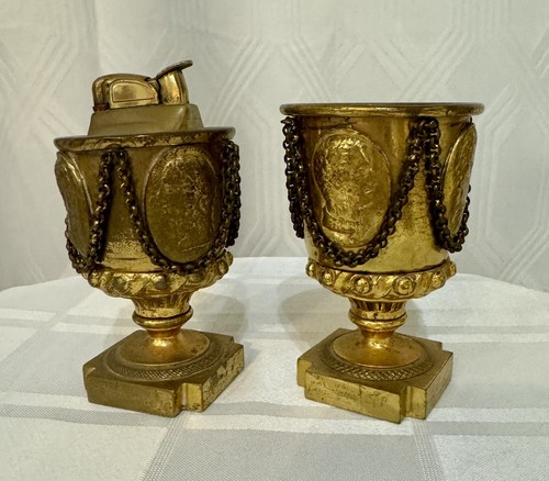 RARE vintage Solid brass cast made in Italy smoking set cig holder & lighter