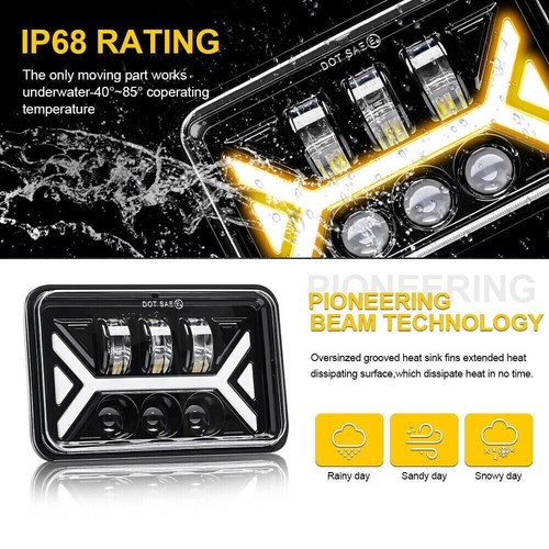 Pair 4x6" INCH LED Headlight Hi/Lo DRL Turn Signal for Chevrolet Impala 1977-85 - Picture 5 of 12