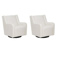 Pemberly Row Swivel Rocker Chairs in White Sherpa Upholstery - Set of 2