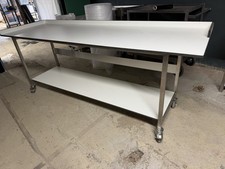 Large Commercial Prep Table Stainless Steel White Top Castors — Catering Kitchen