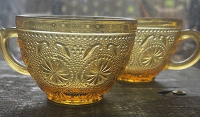 2 Vintage Brockway Glass American Concord Amber Teacup 8oz