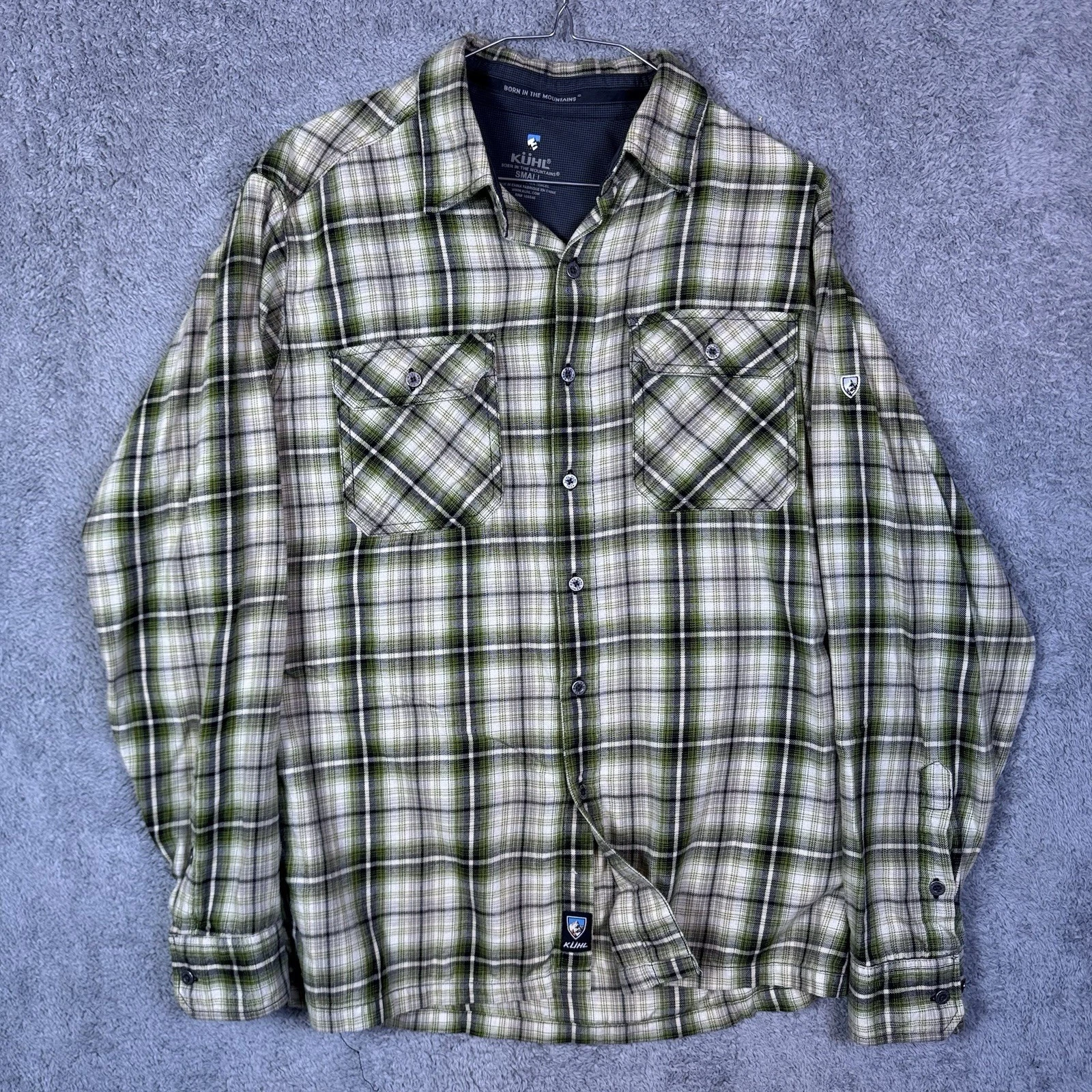 Kuhl Flannel Shirt Mens Small Green Long Sleeve Hike Outdoor Workwear