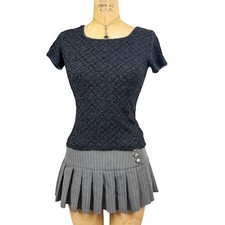 Y2K Whimsigoth Black Metallic Lattice Top Dark Coquette Glam Witchy Size S