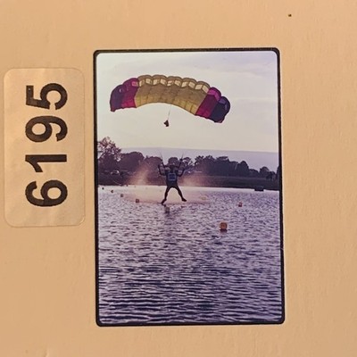 Vintage 35mm Slide Skydiver Swooping Over Water Parachute Sport