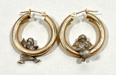 Peter Brams PBD 10K Gelbgold & 925 Silber Engel Cherubs Creolen 2,8 g