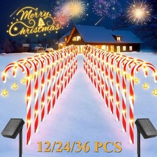 12/24/36 Pcs Solar Candy Cane Pathway Light Christmas Light Outdoor Garden Decor