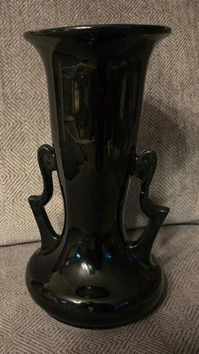 Vintage ROSEVILLE Pottery ROSECRAFT BLACK Dual Handled Vase 10.25 Inch High