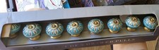 Set 8 Casa Decor Ceramic Drawer Cabinet Pull Knobs Handmade Turquoise  Gold NIB