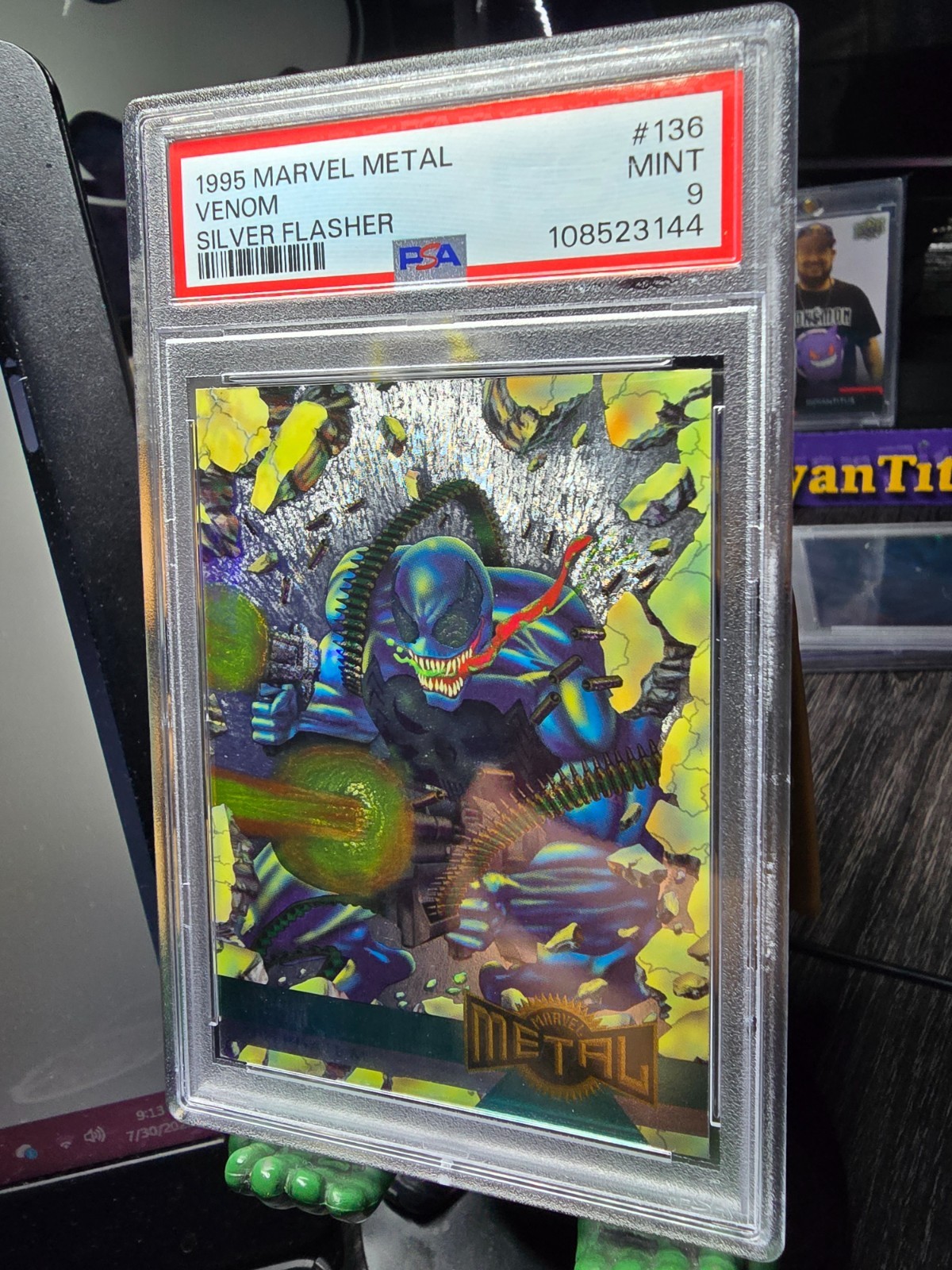 1995 Venom Marvel Metal Silver Flasher Alternate M #136 PSA 9 Mnt Pop 12 4Higher view 7