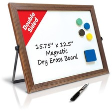 Wooden Framed Double Sided Magnetic Whiteboard with Folding Metal Stand