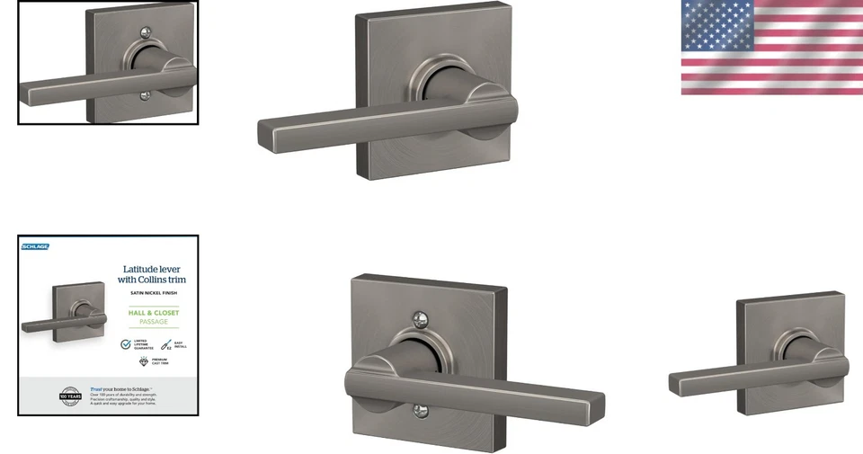 Fechadura de passagem de armário, fácil instalação, cetim níquel - Imagem 2 de 4