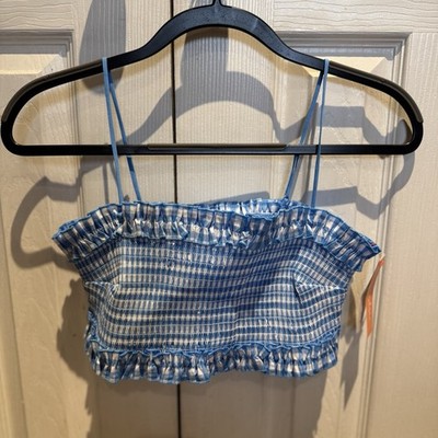 Colsie Blue Gingham Ruffle Crop Top, Size L- New with tags