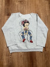 Vintage Betty Boop Sweatshirt Polka Dot Bow Jeans Sweater Wink Size S Chopped