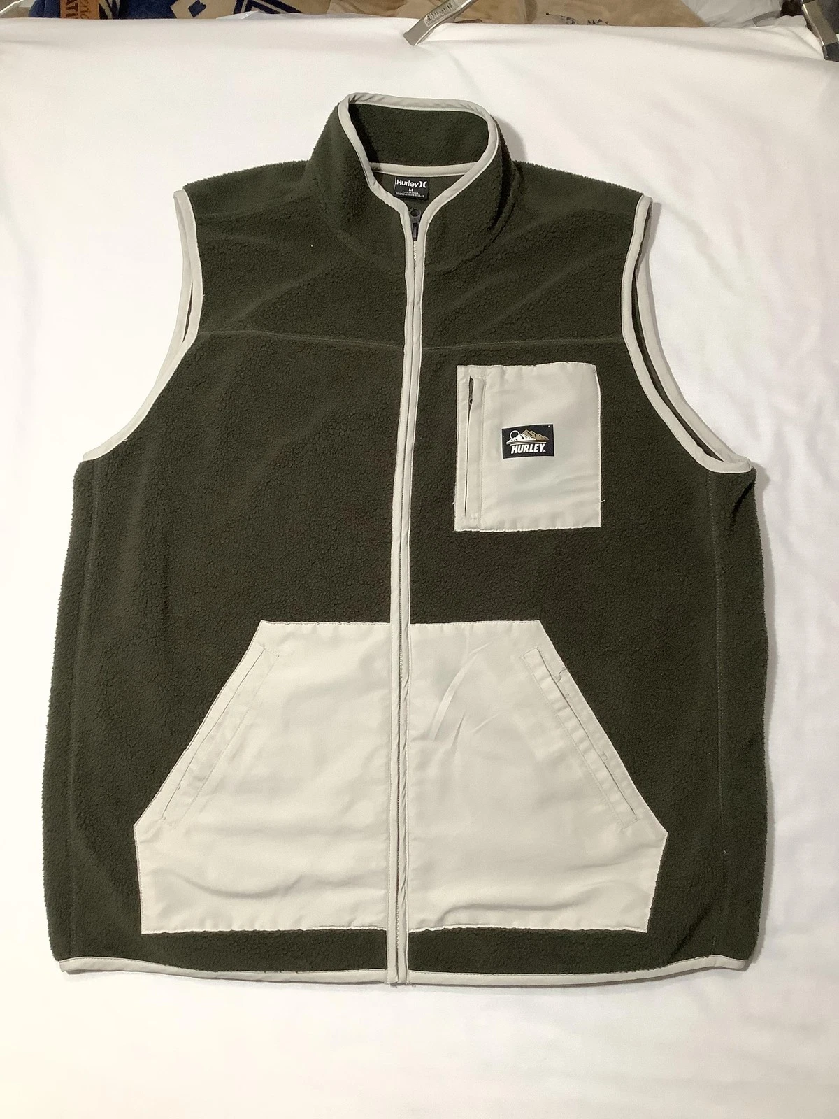 Hurley Vest Mens Medium Green Fleece Zip Up Sleeveless Pockets Casual Outdoor