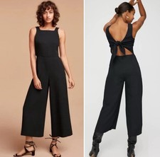 Aritzia Wilfred Women's 2 Black Crepe Ecoulement Open Tie Back Wide Leg Jumpsuit
