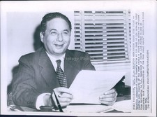 1956 Suez Canal Egyptian Ambassador Ahmed Hussein Reads Suez Canal Photo 8X10