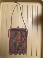 1920's Whiting  Davis Mesh Purse Enameled Art Deco Flapper. Antique RARE
