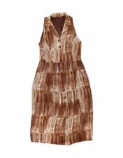 VINTAGE Womens Sleeveless Shirt Dress UK 12 Medium Brown Striped YQ06