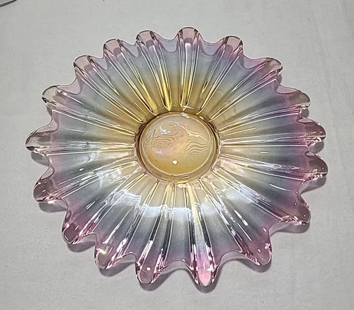 VTG Federal Glass Sunburst Serving Plate Celestial Pattern 11” in Box Gem-Tone