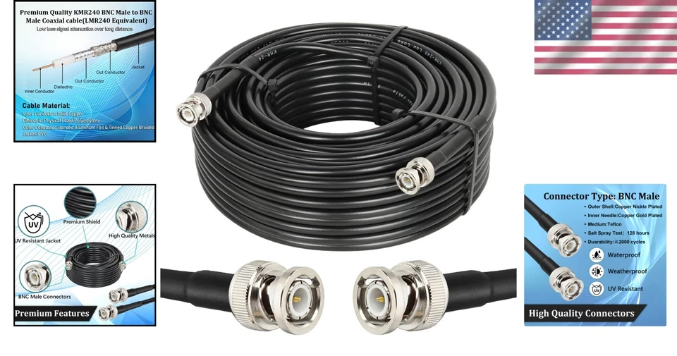 High-Performance 100ft BNC Male Coaxial Cable - Ideal for RF and Oscilloscope - Image 2 of 4