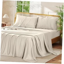 Size Sheet Set, Cooling Fitted Sheet and Pillowcase Set, 100% Rayon Queen Sand